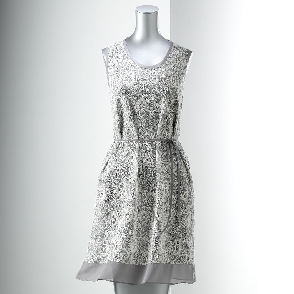 SimplyVera by Vera Wang, Grey White Lace M dress